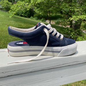 Tommy Hilfiger Navy Blue Canvas Platform Slingback Sandals Sneakers Size 7